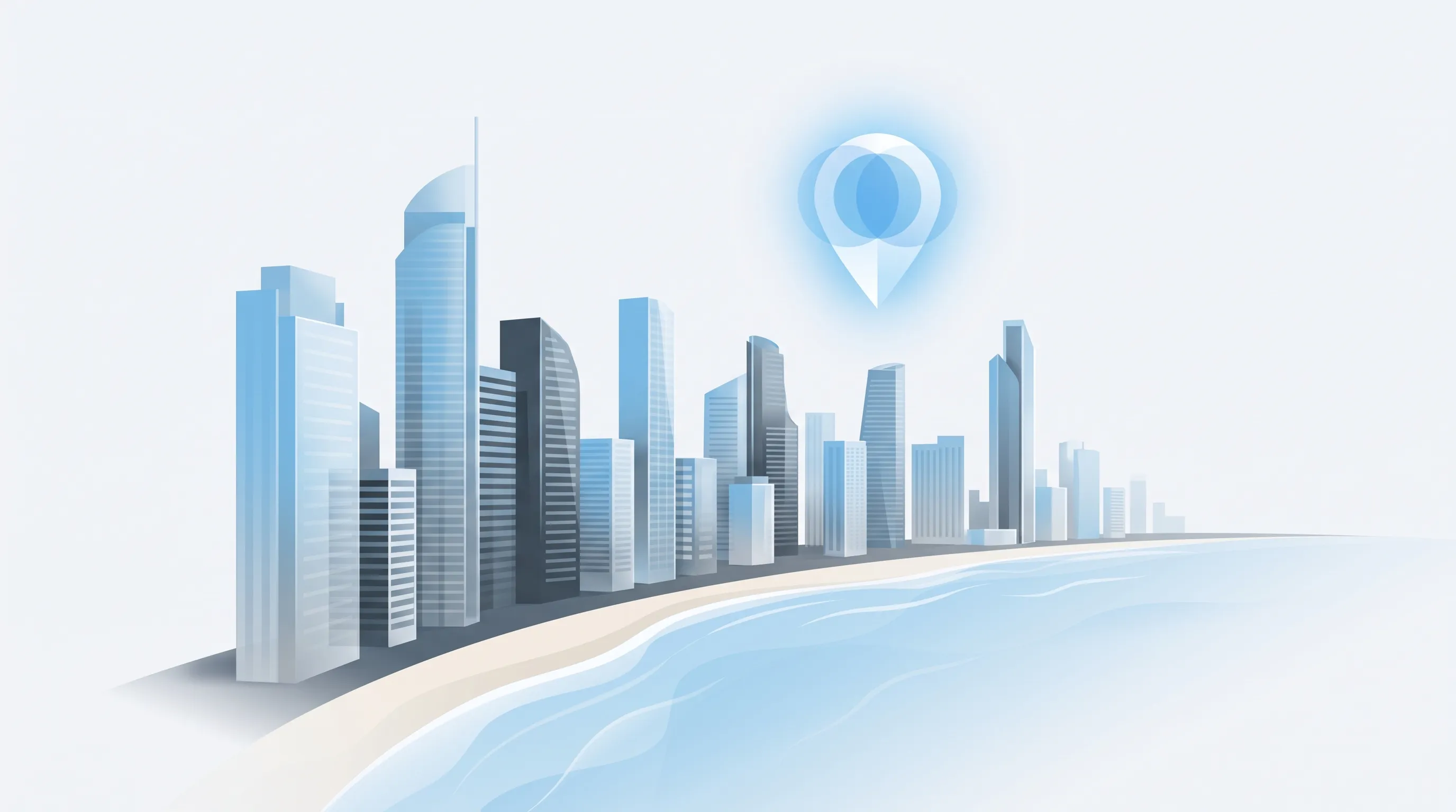Stylized night skyline of Surfers Paradise Gold Coast with glowing city lights reflected in the ocean